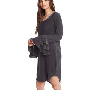 Chaser light grey sweat shirt dress with tiered ruffle sleeves size xs